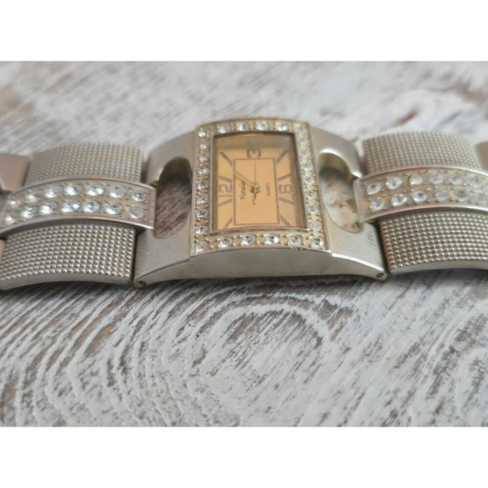 Varsale Rhinestone Bracelet Watch Silver Tone Rectangle Face Fashion Watch #173